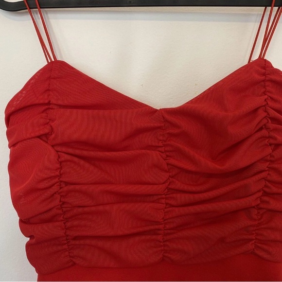 Chic Red Ruched Mini Dress - Picture 4 of 9